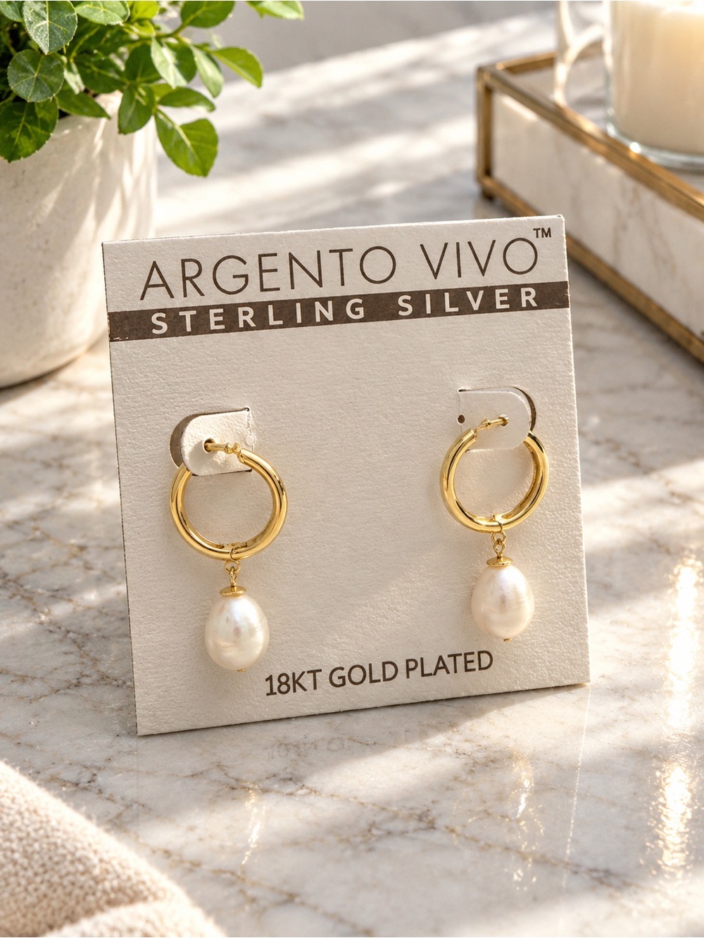 ARGENTO VIVO Pearl Drop Earrings in 18KT Gold Plated Silver